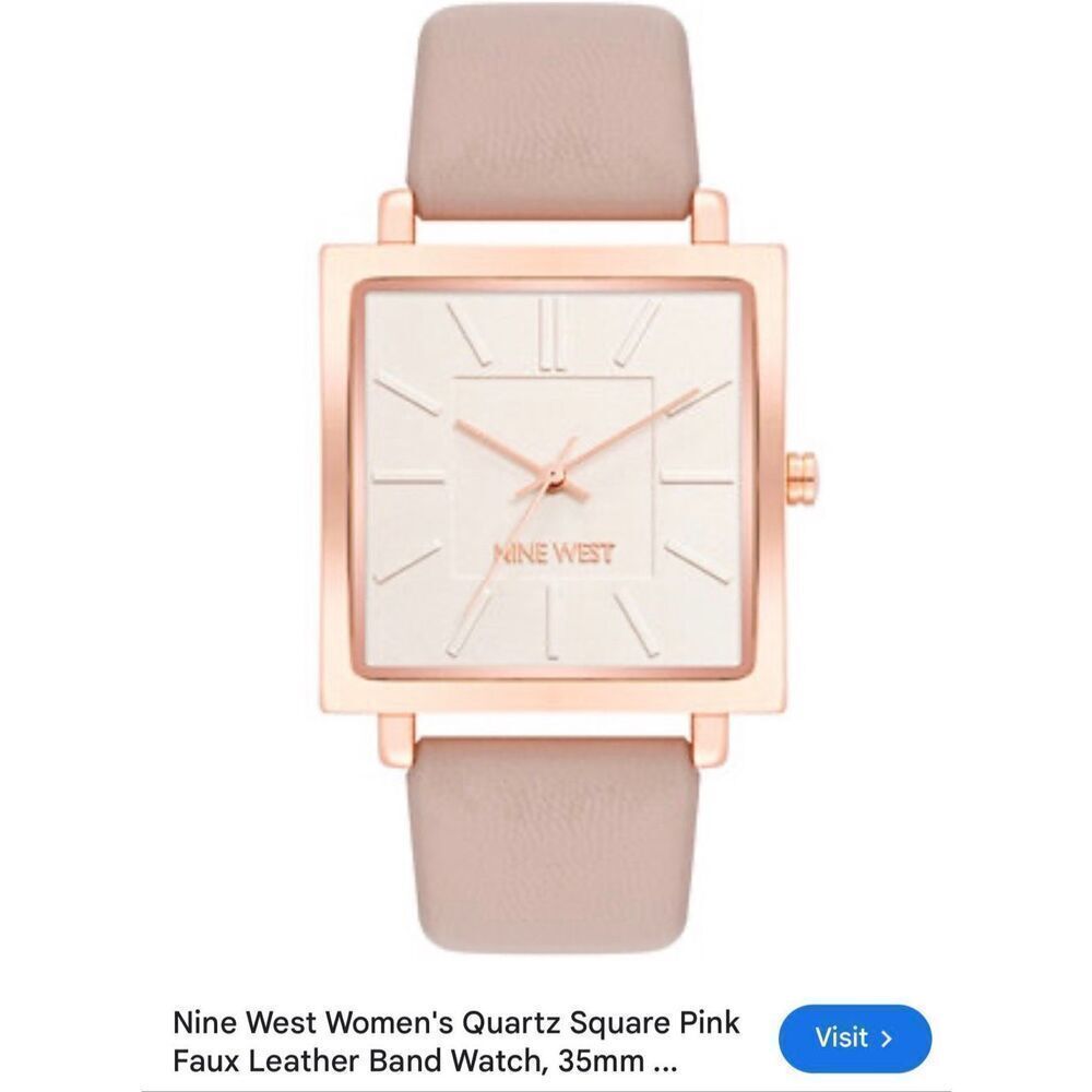 NWT nib women’s tan & gold leather square analog large dial Nine West watch
